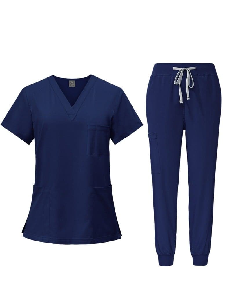 Medical Uniform Unisex Scrubs Set Medical Scrubs 2 Piece Set Top and Pants Suit Navy Blue