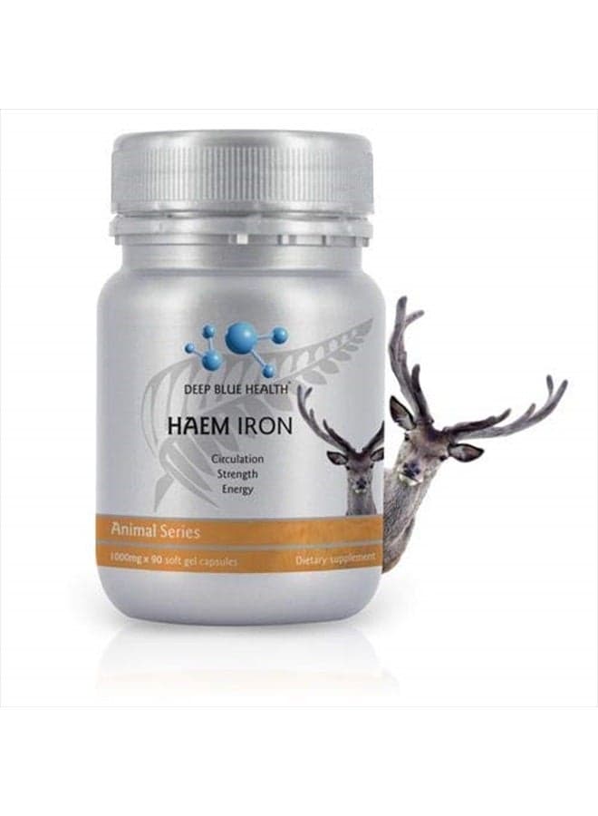 New Zealand Heme Iron Supplement - 1000mg x 90 Soft Gel Capsules - Iron Deficiency Supplement for Anemia - Deer Blood w/ Ferrous Fumarate - Supports Energy, Strength and Circulation for Men and Women
