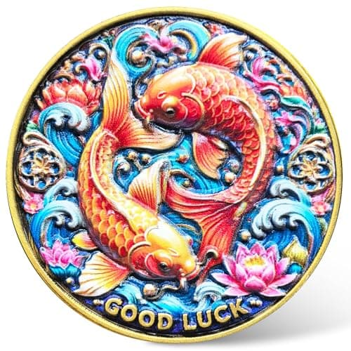 Good Luck Coin with Koi Fish Design Motivational Coin for Bright Future Symbolic Gift for Prosperity and Success 157 Inch Lucky Charm