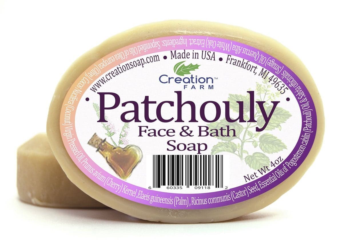 Creation Farm Handmade Patchouli Face & Hand Soap - 100% Pure Botanical Soap 8 oz (2-4oz Bar Pack) from