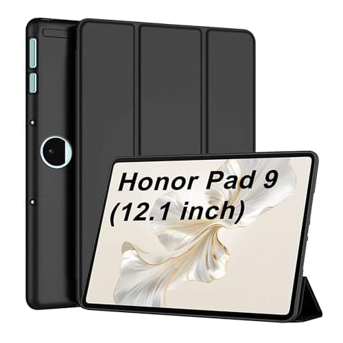 CEDO Tri-Fold for Honor Pad 9 (12.1 in) Smart Case Flip Cover with Multi Viewing Angles Stand | Leather Finish | Heat Dissipation | TPU Backcover (Black)