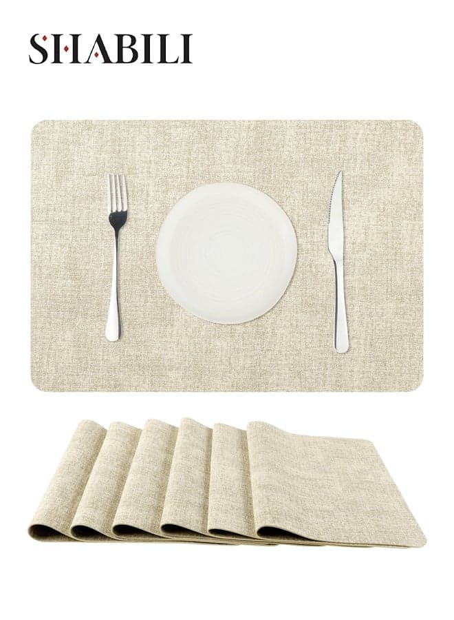 PVC Place Mats Placemats Table Mats Coasters Set of 6, Waterproof Stain‑Resistant Heat‑Resistant Up to 212°F, Linen Texture Dining Mats Easy to Clean for Kitchen Table or Outdoor Use (BEIGE)