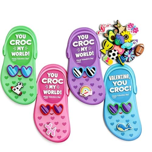 48Pcs Valentines Day Cards for KidsValentines Gifts for Kids Valentine Cards with Shoe Charms Bulk Funny Valentine Exchange Card for Boys Girls Toddler Class Classroom Gift Party Favors