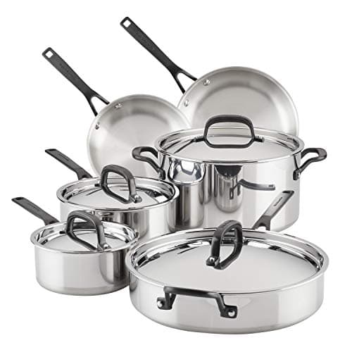KitchenAid 5-Ply Clad Polished Stainless Steel Cookware Pots and Pans Set, Cookware Set (10 Piece)