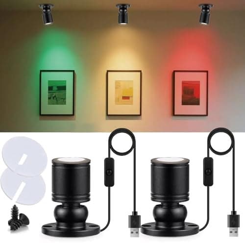 INKECI USB Powered Mini Spotlights for Displays 2-Pack – 5V Small LED Spot Lights Indoor, 7 Color Options, Compact USB Spotlight for Display Cases, Shelves, Cabinets, and Artwork (2PACK White Light)