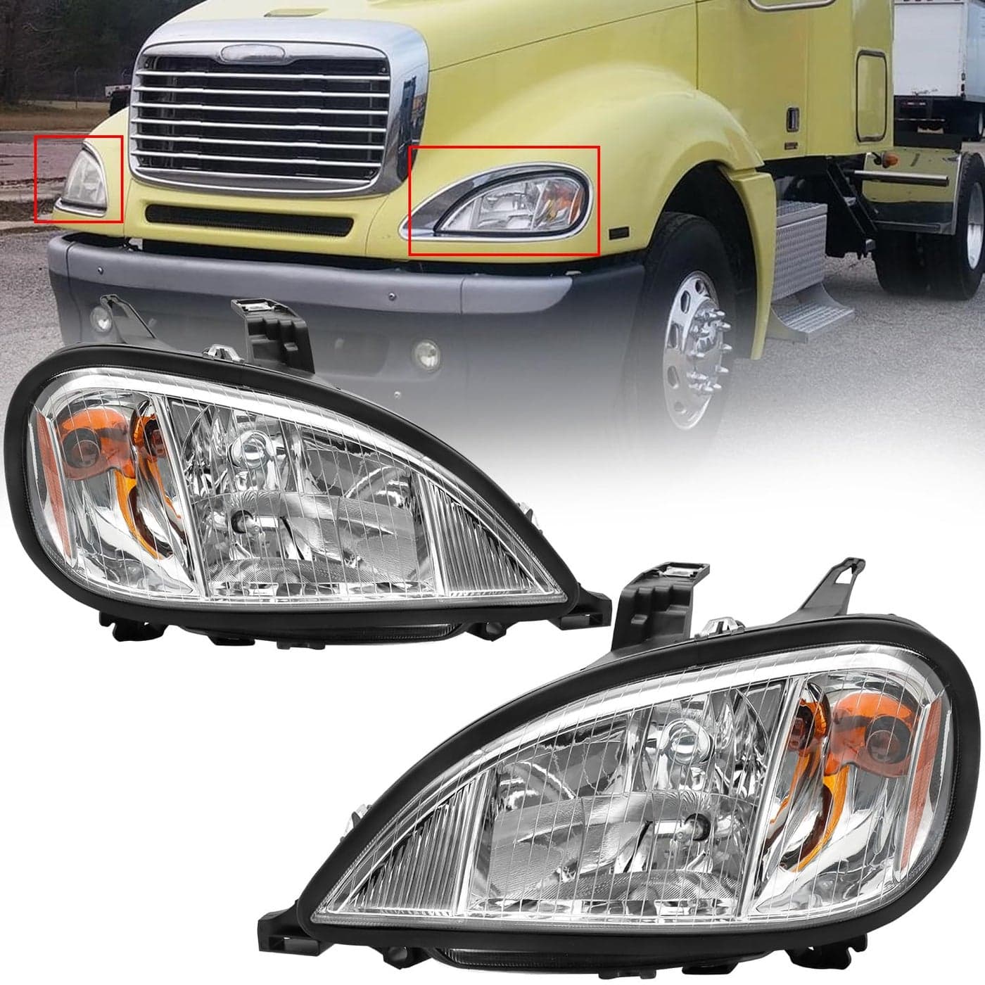 Sunhua Headlights Assembly Fit For 20042017 Freightliner Columbia Chrome Housing And Amber Reflector Headlamps Chrome