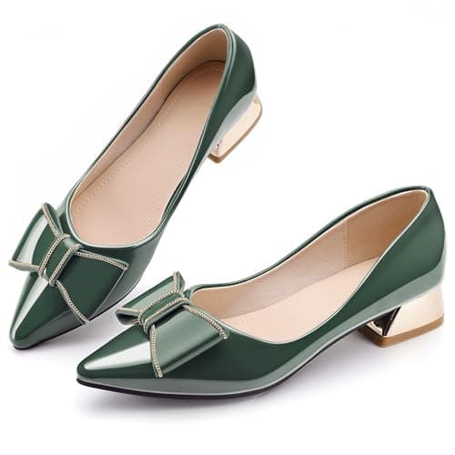 Women's Chunky Closed Toe Low Block Heels Work Pumps Comfortable Dress Wedding Shoes for Party Office Green Size 8