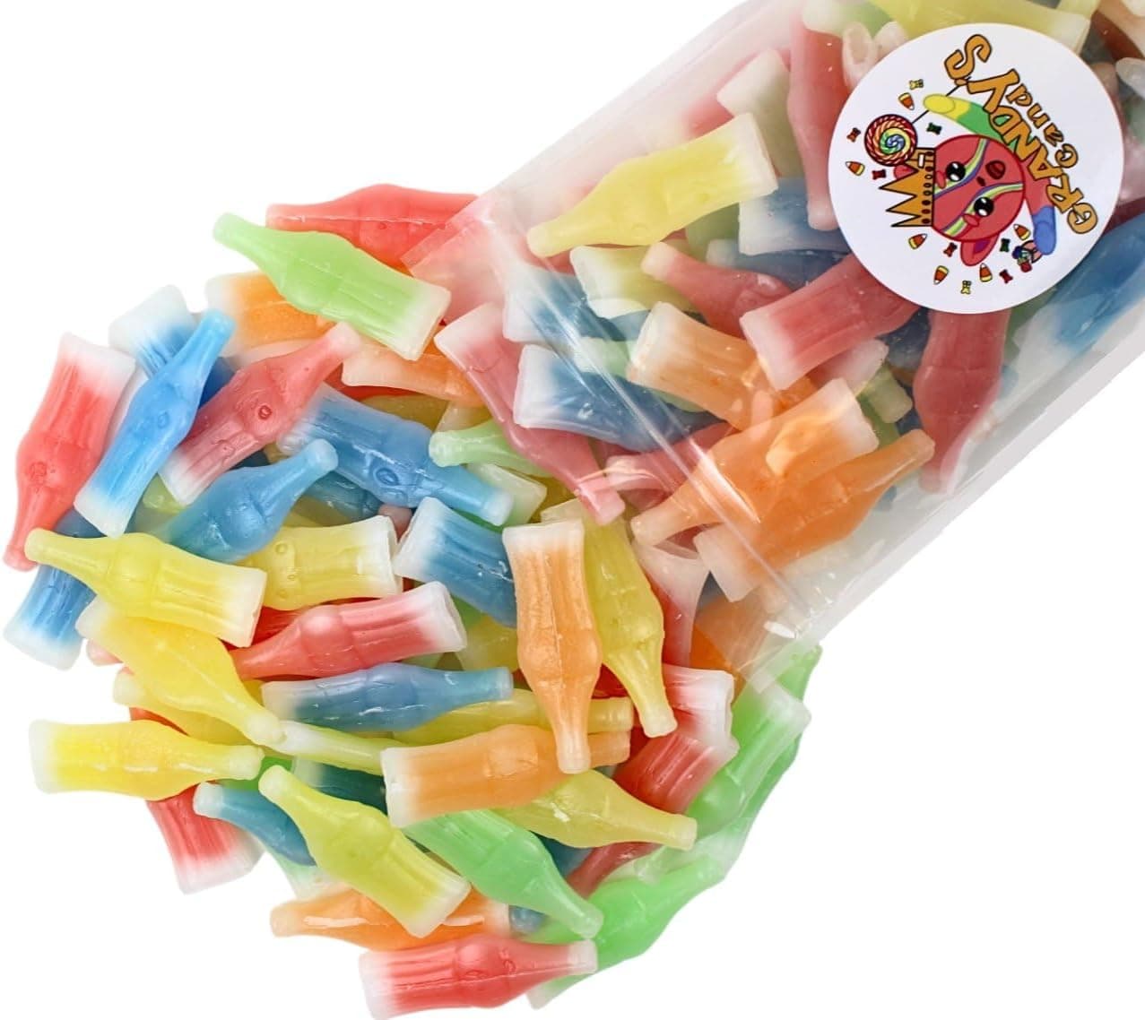 Grandys Candys Nik-L-Nips Vintage Wax Bottle Candy Drinks - Flavored Syrups in Cherry, Orange, Lemon, Blue Raspberry, and Green Apple - 1 Pound