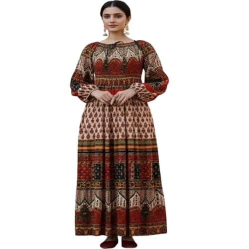 Cigain Women's Cotton Dress Jaipuri Sanganeri Print Midi Long Dress Printed Fit and Flare Maxi Dress A-Line Gown Dress Maxi Skirt, Mandala (Free Size) (in, Alpha, L, Plus, Plus Size, Multi_6)
