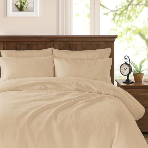 Peru Pima 415 Thread Count Percal Full/Queen Duvet Cover Set - 100% Peruvian Pima Cotton, 3 Piece (1 Cover, 2 Pillowcases) - Cooling, Crisp, Deep Pocket, Hotel Quality Bedding - Latte