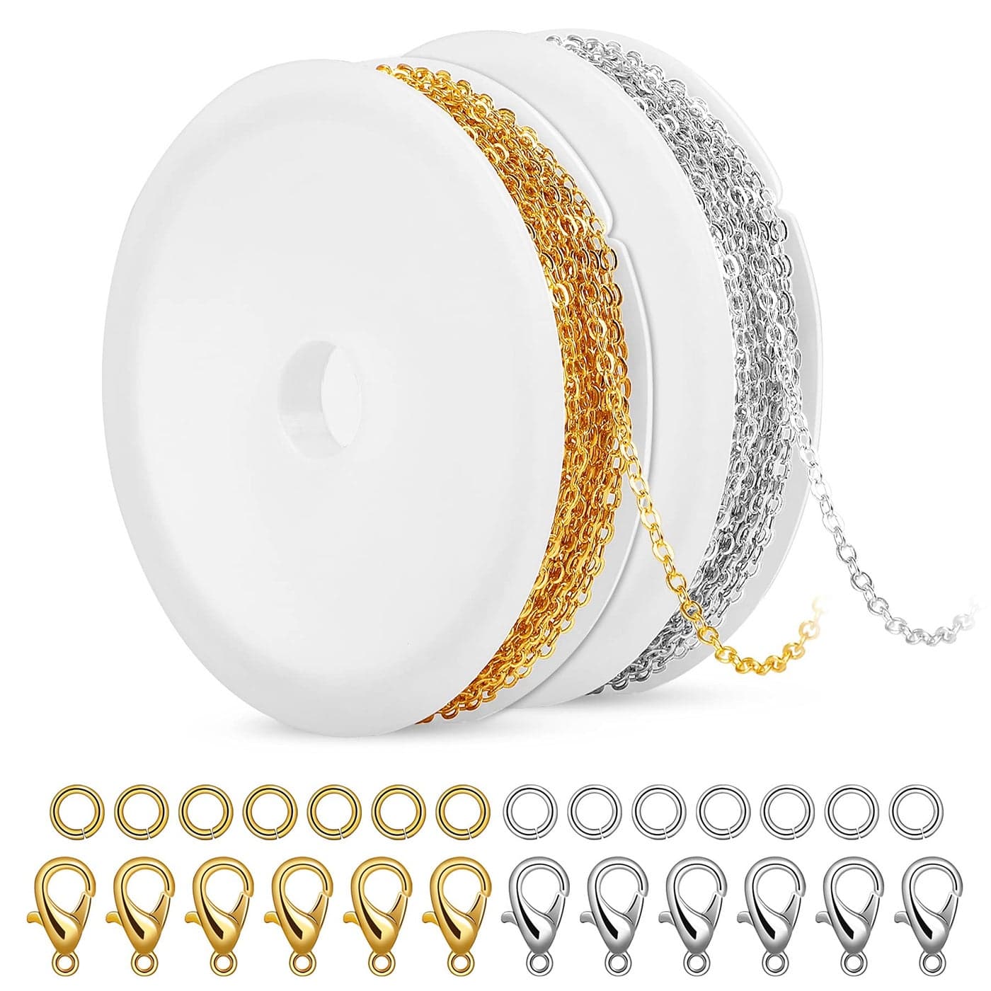 SANNIX 20 Feet Necklace Chains 18mm Jewelry Making Chains for Necklace Earring Bracelet Jewelry Making Supplies Metal Chain Necklace with Lobster Clasps and Jump Rings for DIY Craft Silver Gold