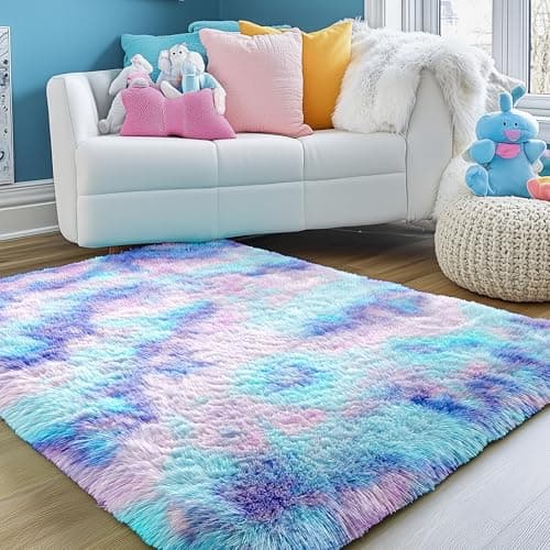 PAGISOFE Soft Fuzzy Purple Area Rugs for Kids Room Girls Bedroom Fluffy Floor Rugs Shag for Dorm Baby Nursery Fur Rugs Cute Plush Rug Decorative Accent Rug Thick Shaggy Carpet 4' x 5.3',Purple
