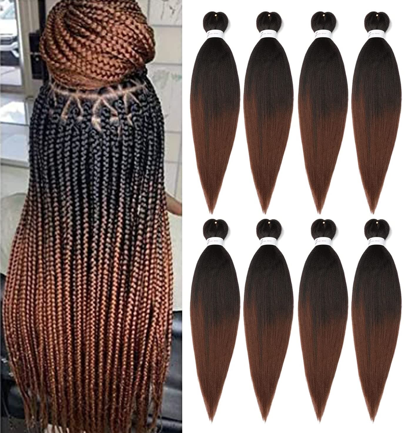 Braiding Hair Pre Stretched 24 Inch 8 Packs Ombre Braiding Hair Professional Soft Braiding Hair Yaki Texture No Itch Hot Water Setting Hair Extensions for Braids 24in1B30