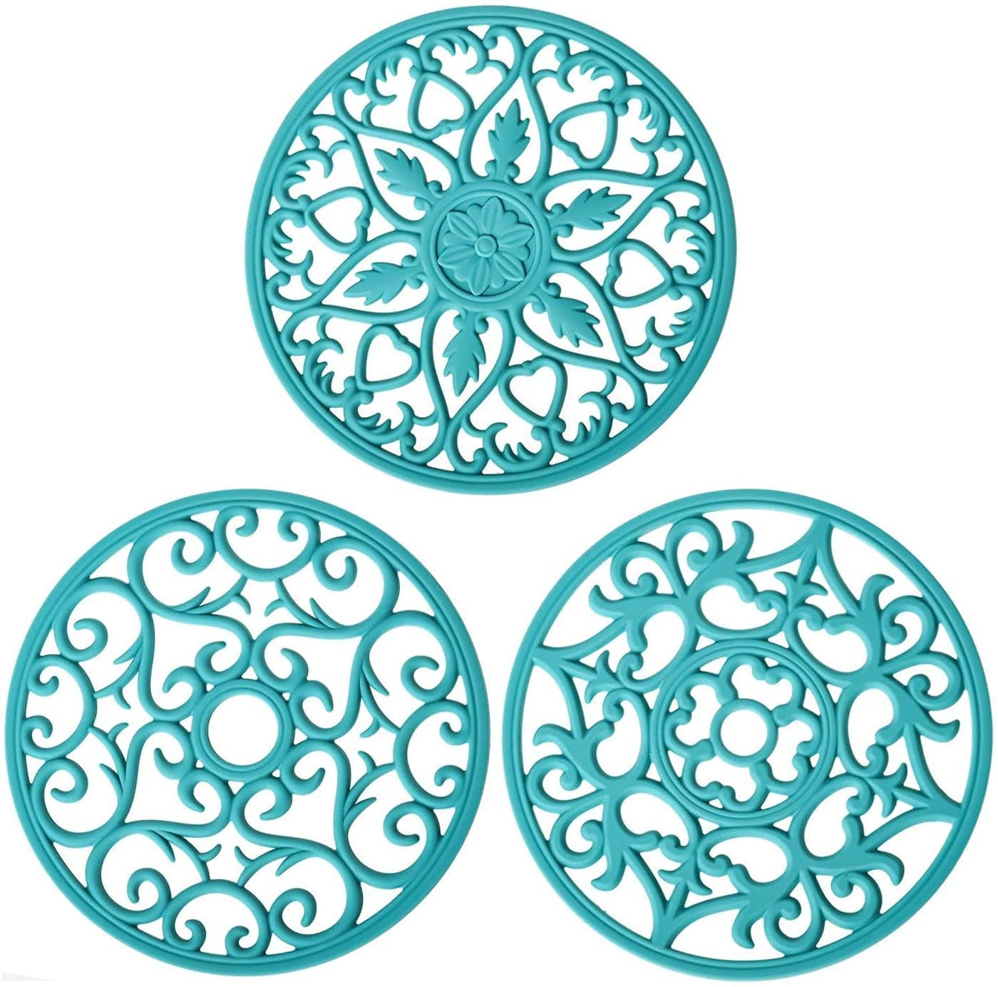 Smitchraft Silicone Trivets Hot Dishes Pots Pans Hot Pads Kitchen Quartz Countertops Pot Holders Trivet Mat NonStick Heat Resistant Mats Counter Table Teal Kitchen Decor Accessories Set 3