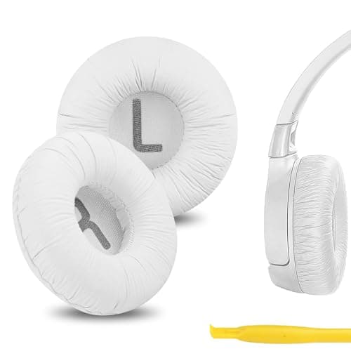 Geekria QuickFit Leatherette Replacement Ear Pads for JBL JR 300 300BT T450BT 500BT Tune 500 500BT 510BT Tune 520BT Headphones Ear Cushions with Video Guide White