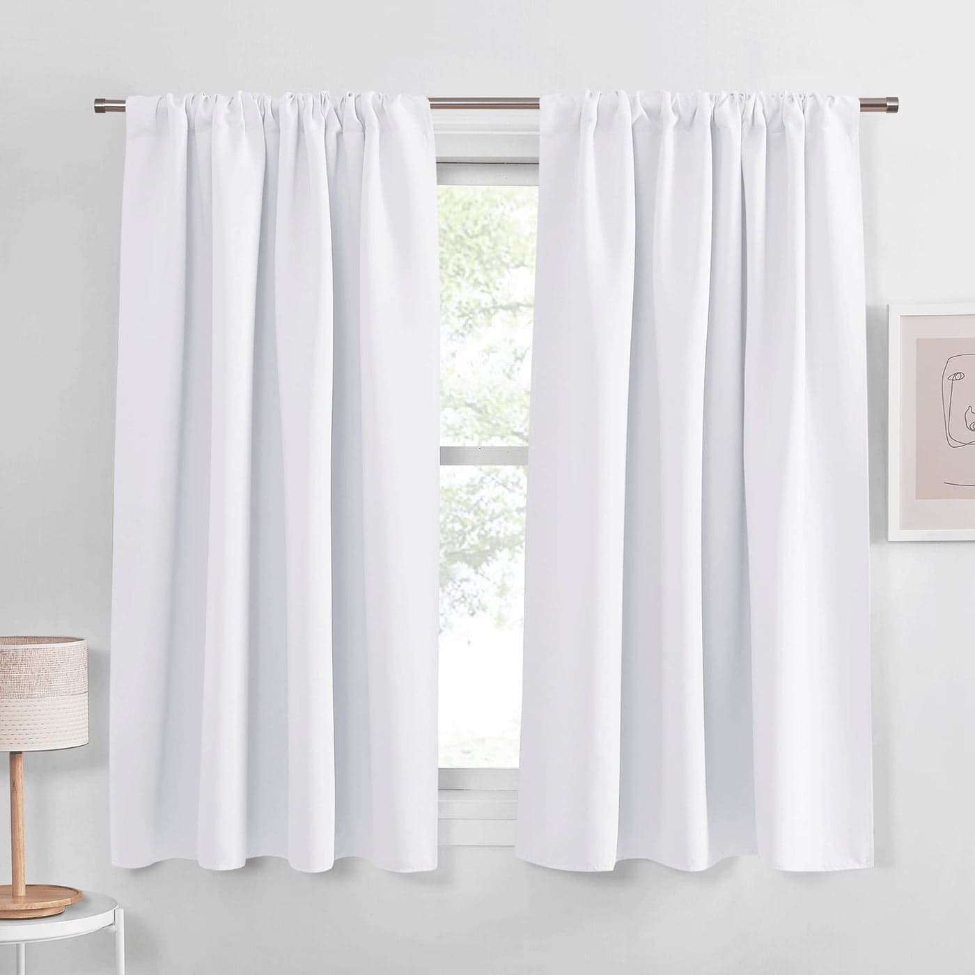 PONY DANCE Curtains 45 inch Length Window Drapes Double Panels Home Decor Rod Pocket Curtain for Kitchen Bedroom Privacy Protect SemiBlackout 42 by 45 inch Pure White 2 Pieces