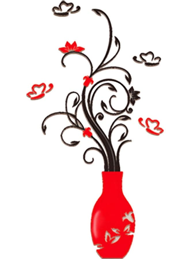 3D DIY Acrylic Flower Vase Pattern Wall Sticker Red