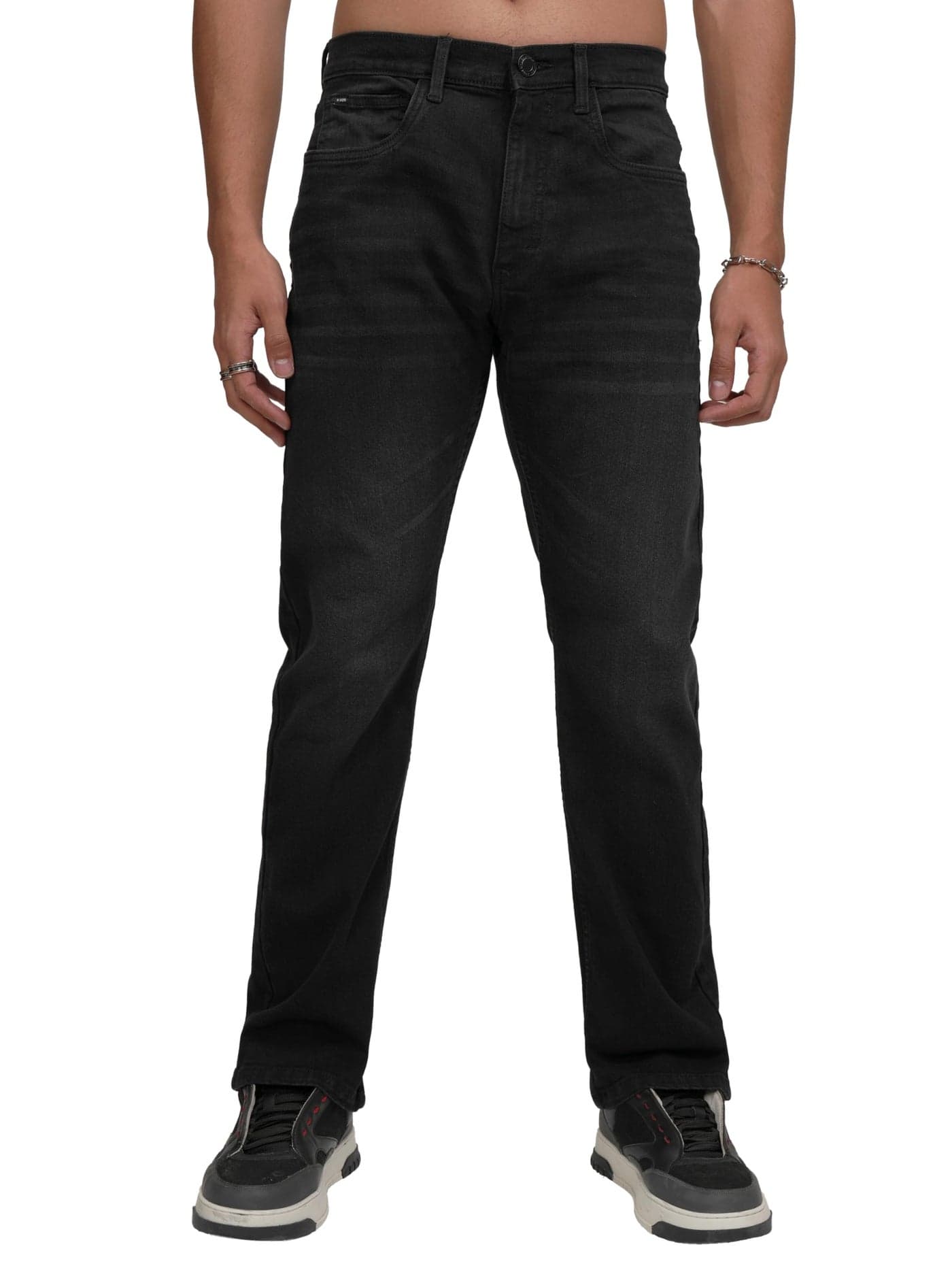 Highlander Men's Straight Fit | Mid-Rise | Stretchable Jeans | Clean Finish | Versatile & Flexible Charcoal Black