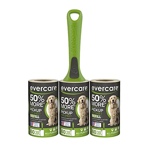 Evercare All Purpose Pet Hair Lint Roller with 2 Refills, 180 Total Sheets – Reusable Sticky Roller for Pet Hair, Cat & Dog Hair Remover, Lint Remover, Pet Hair Remover for Furniture, Clothing & Cars