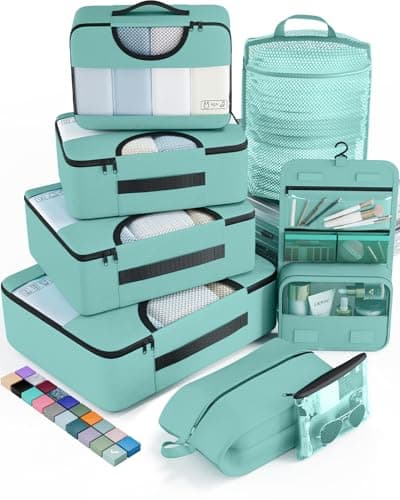 8 Set Packing Cubes for Travel Essentials, Suitcase Organizer Bags in 4 Sizes, Carry-On Luggage Accessories with Laundry Bag, Airplane Must Have, Gifts for Women Men