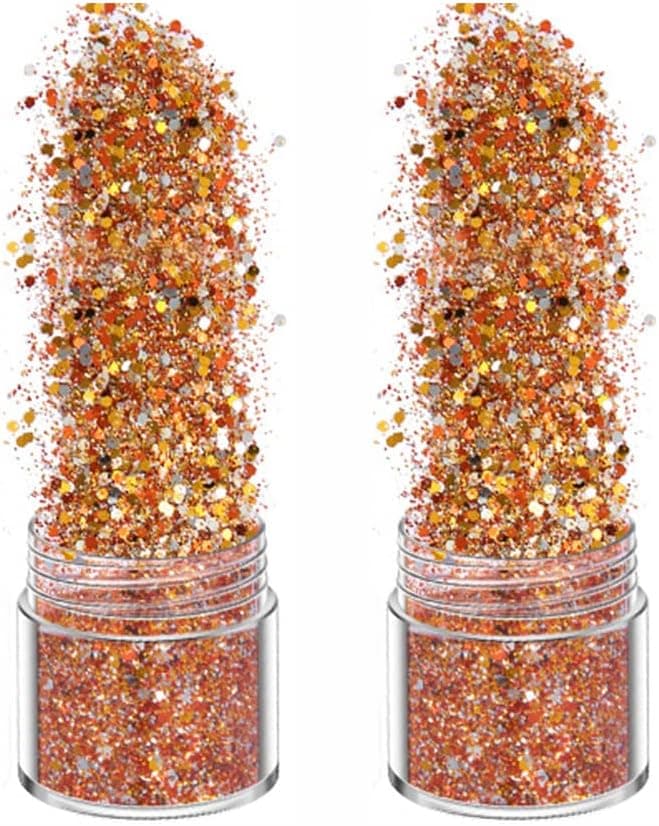 Chunky Glitter Autumn Nail Art Sequins for Acrylic Nails Mixed Powder Gold Red Mixed Colors Sequins Iridescent Flakes Paillette Sparkles Tips for Face Eyes Body Hair2 Pot