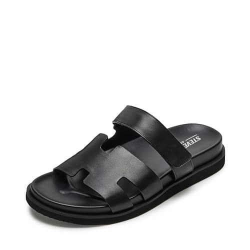 Steve Madden Men's Maiven Leather Fashion Slide Sandal, Black, 12 M