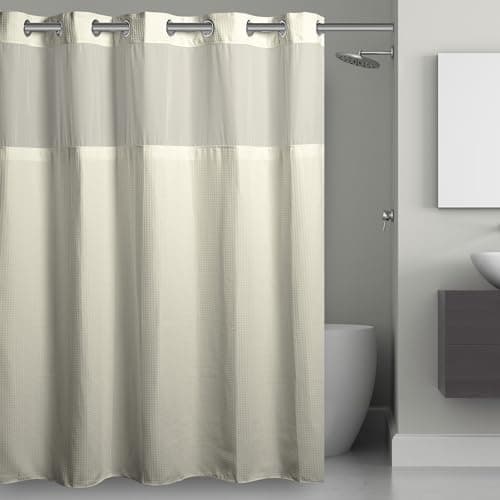 Its A Snap Waffle Shower Curtain 3in1 with Sheer Top Window FlexOn Rings Liner 71 x 74 Cream