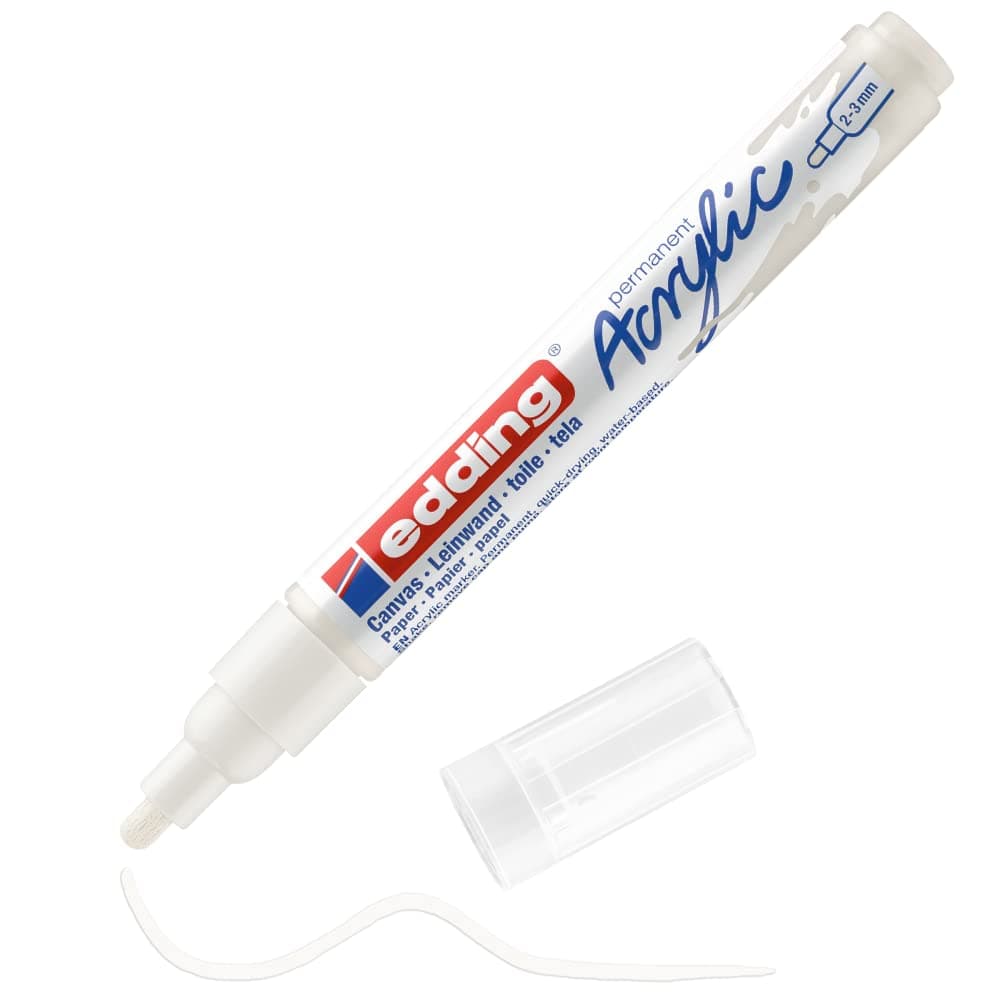 edding 5100 acrylic marker medium white 1 waterproof acrylic paint marker round nib 23mm acrylic paint pen for drawing on canvas art paper and wood acrylic markers for pebbles