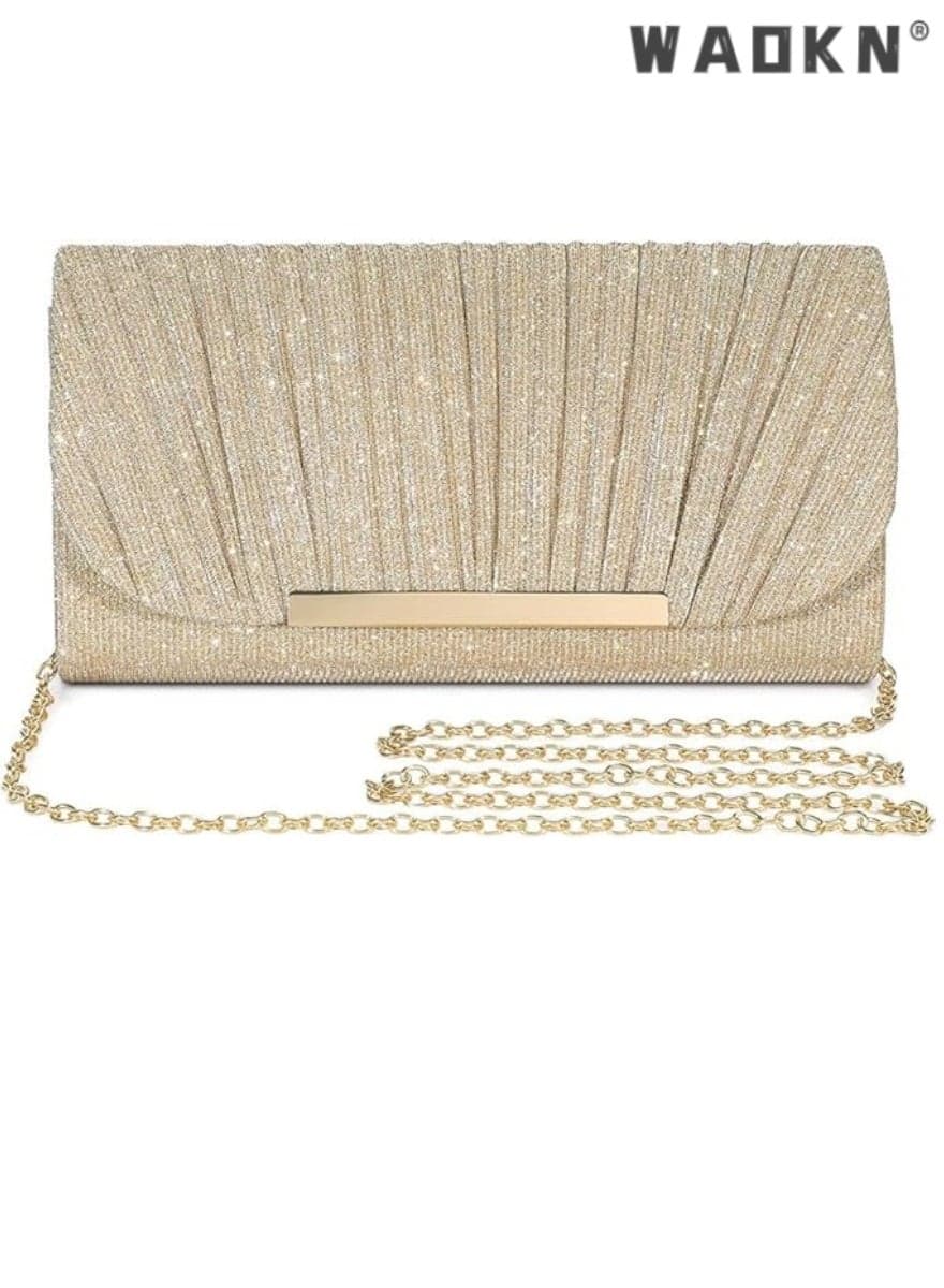 Evening Bag Clutch Purse for Women Ladies, Small Sparkly Clutch Glitter Handbag Purse with Removable Chain for Formal Dress Bride Wedding Prom Party(gold)
