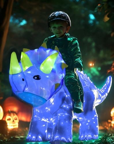 bDDeDD Kids Inflatable Costume Triceratops Dinosaur Halloween Cosplay Costume with LED Light for Cosplay Party Blue S