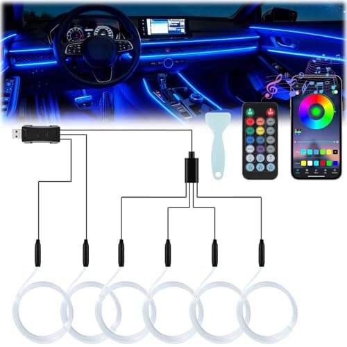 LivTee Smart Car LED Interior Lights with USB Port LED Strip Fiber Optic Lights Wireless App and Remote Control Sync to Music Car Accessories Gifts for Women and Men 6 in 1