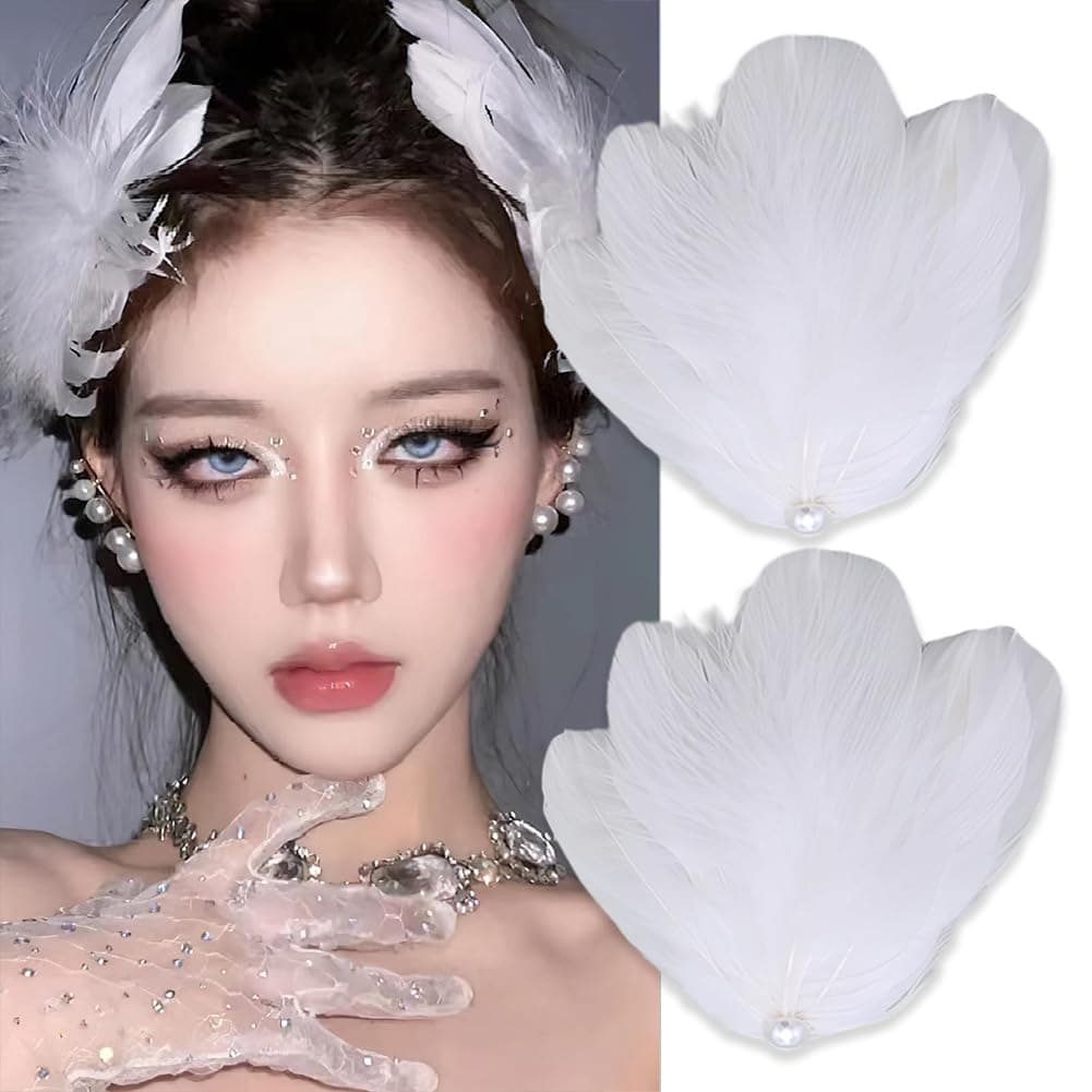 2 Pack Feather Hair Clips for Women Ballet Style Pearl Swan FlyWing Hair Barrettes Accessory Hairpins Headpiece Hair Piece for Cosplay Show Dancing Party Halloween Costume Stage Performance