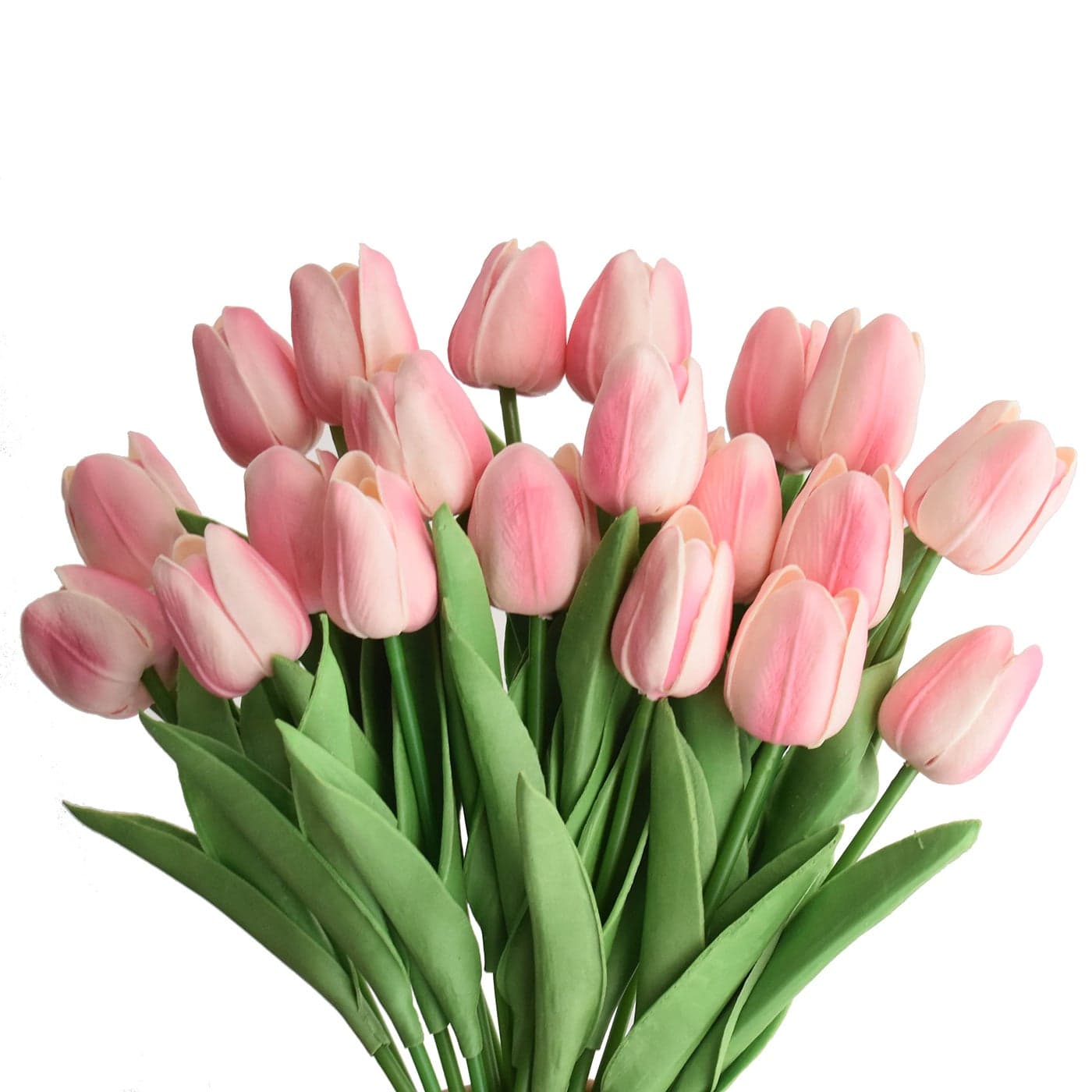 WISTART 20pcs Artificial Tulips Flowers Fake Faux PU Tulip Bouquet Real Touch Flower Arrangement for Home Room Office Party Wedding Decoration Excellent Gift Idea for Mothers Day Pink