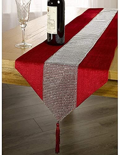 OZXCHIXU 13inch x 72inch Table Runner with Diamante Strip and Tassels (red)
