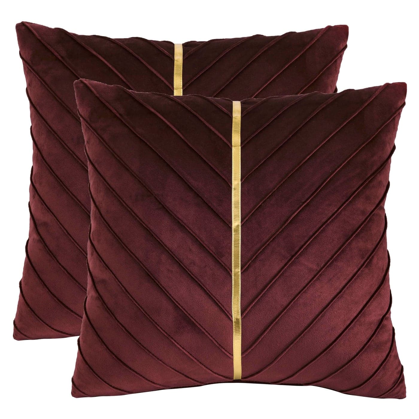 Tosleo Burgundy Velvet Throw Pillow Covers 18 x18 inch Pack of 2 with Gold Leather Christmas Decorative Couch Pillow Cover Luxury Modern Pillowcases for Living Room Bedroom Sofa Cushion Bed