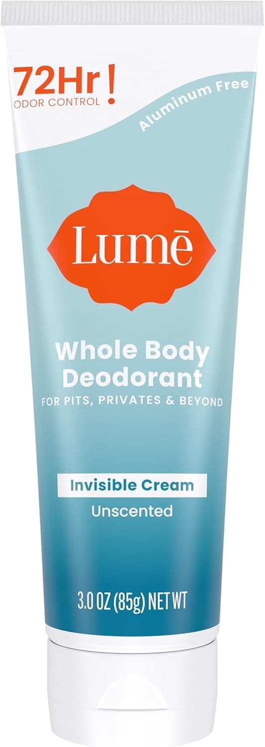 Lume Whole Body Deodorant Invisible Cream Tube 72 Hour Odor Control Aluminum Free Baking Soda Free Skin Safe 30 ounce Unscented
