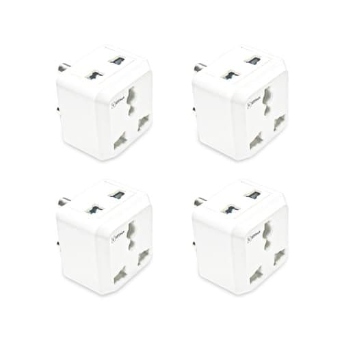 Embox 2 Pin Multi Plug Socket Type D Universal Adapter Compatible with US, UK, China Compact Plug Extension Socket and Converter for Computer Laptop Phone Camera, 6A Pack of 4
