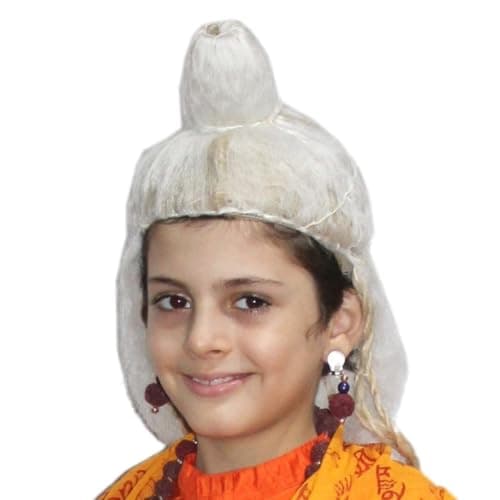 Kaku Fancy Dresses White Jata Wig, Mythological Characters Hair Wig for Narad Muni Rishi Muni Sadhu, Small Size, Stage Drama Costume