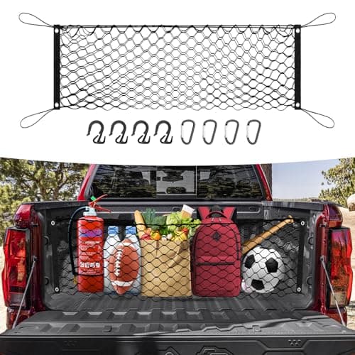 Canvcle Trunk Cargo Net for 2023-2025 2026 Chevy Colorado &GMC Canyon Accessories Envelope Style Mesh Trunk Net Organizer and Storage Stretchable Adjustable Elastic Nylon Rear Cargo Netting with Hooks