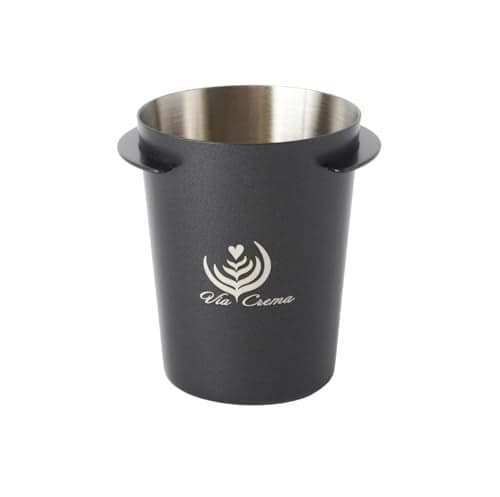 VIA CREMA Coffee Dosing Cup 51mm Espresso Measuring Cup Portafilter Holder in Stainless Steel Coffee Dispenser Black Aluminum Alloy