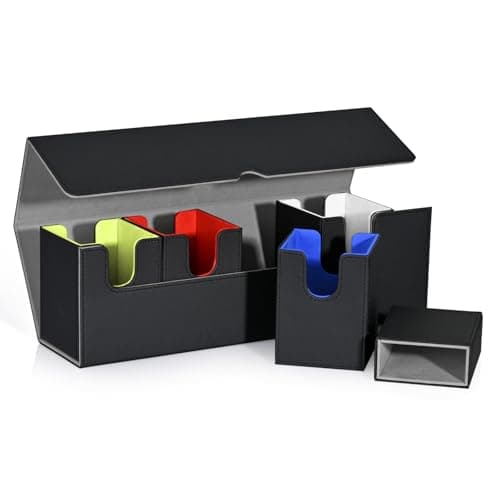 UAONO Card Deck Box with Dice Tray for MTG 5 in 1 Card Deck Case Holds 800 Unsleeved Cards Strong Magnet Organizer Compatible with Yugioh TCG Sports Cards Colorful