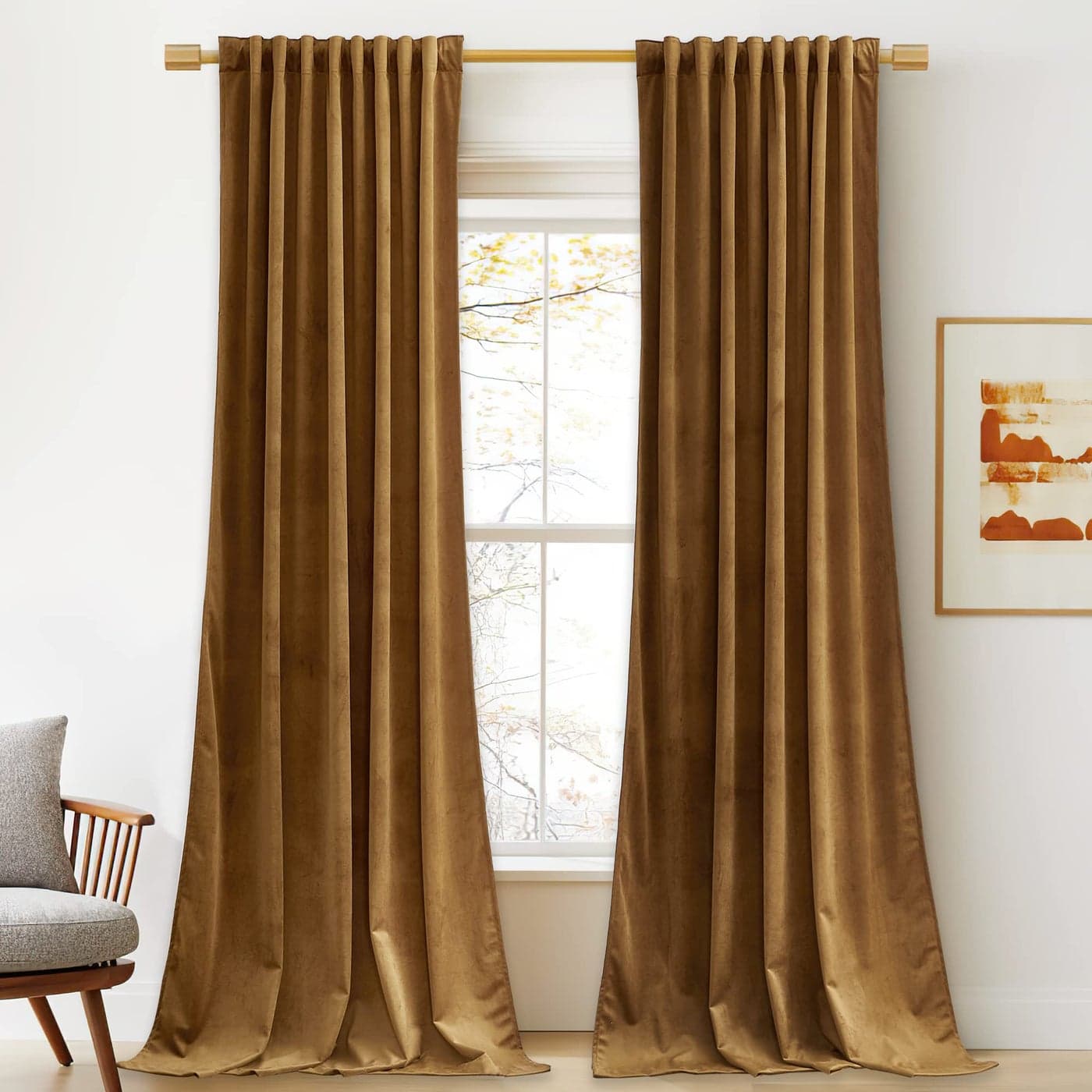 StangH 120 inches Velvet Curtains for Living Room Vintage Gold Brown Blackout Thermal Insulated Window Curtain Panels for Sliding Glass DoorHallVilla W52 x L120 2 Panels
