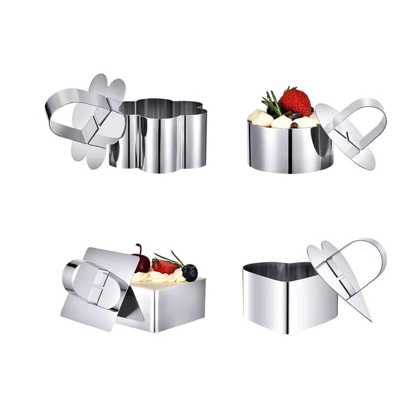 SWETON Cake Rings Cooking Rings Dessert Mousse Mold Stainless Steel with Pusher for Desserts Making 4PCS
