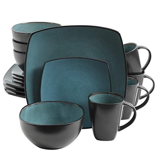Gibson 99813.16R Elite Soho Lounge 16 Piece Reactive Glaze Dinnerware Set, Teal/Black Tutone