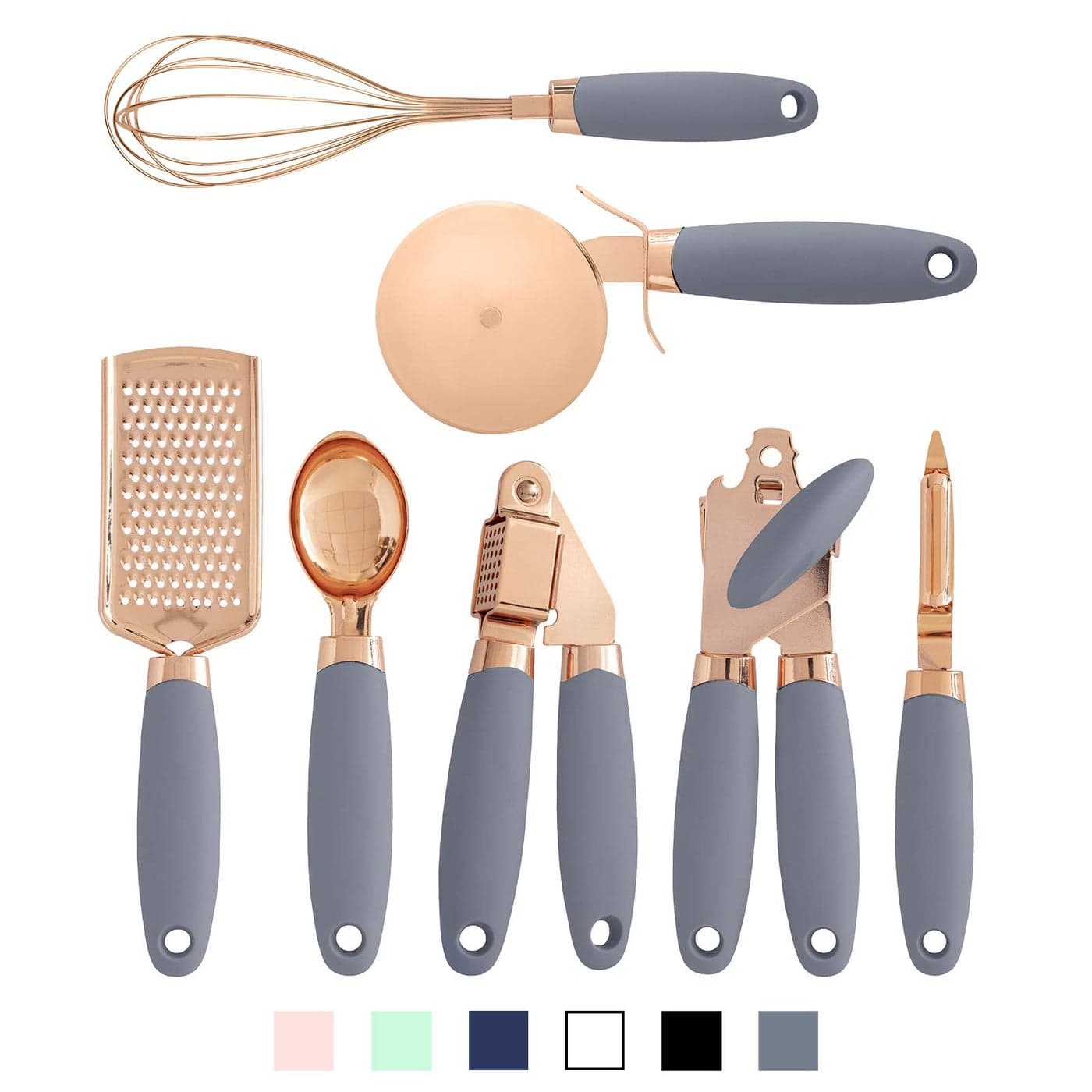 COOK WITH COLOR Kitchen Gadget Set Copper Plated Stainless Steel Utensils with Soft Touch Handles Copper Grey 7 Pieces