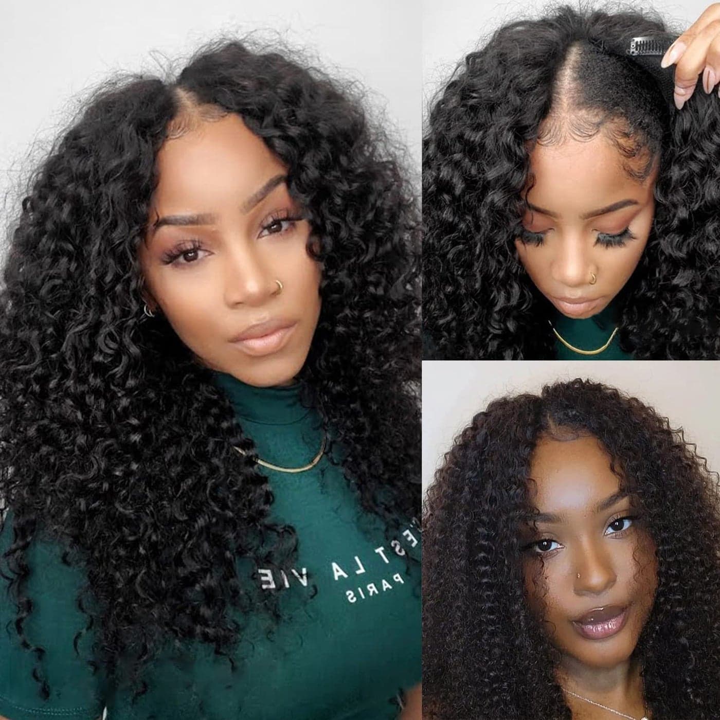 V SHOW V Part Deep Wave Human Hair Wigs Glueless for Women Human Hair No Leave Out Curly Wave Upgrade U Part Wigs 150 Density 26inch Natural Black Color