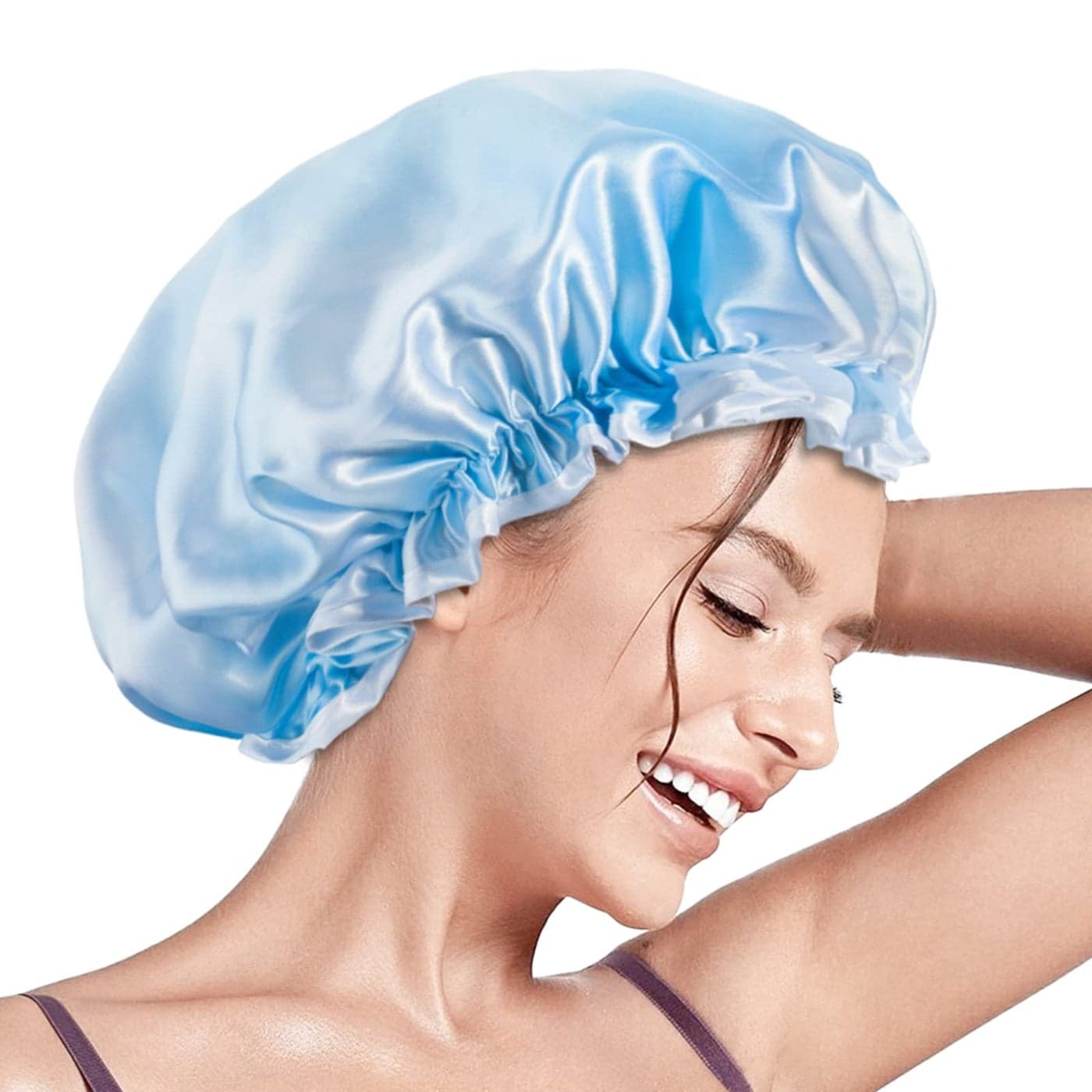 Aquior Shower Caps Reusable Shower Cap for Women Double Layer Waterproof Hair Cap Large Size for All Hair Lengthsfor Girls Spa Home Salon Use Pink Cloud