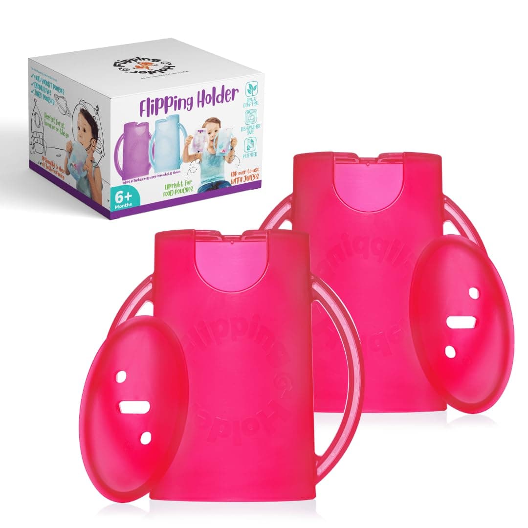 Flipping Holder Squeeze Proof Pouch Holder 2Pack with lids for Food Pouches Juice Boxes Multipurpose Prevent Messes Support SelfFeeding Easy Grasping Handles Made in USA