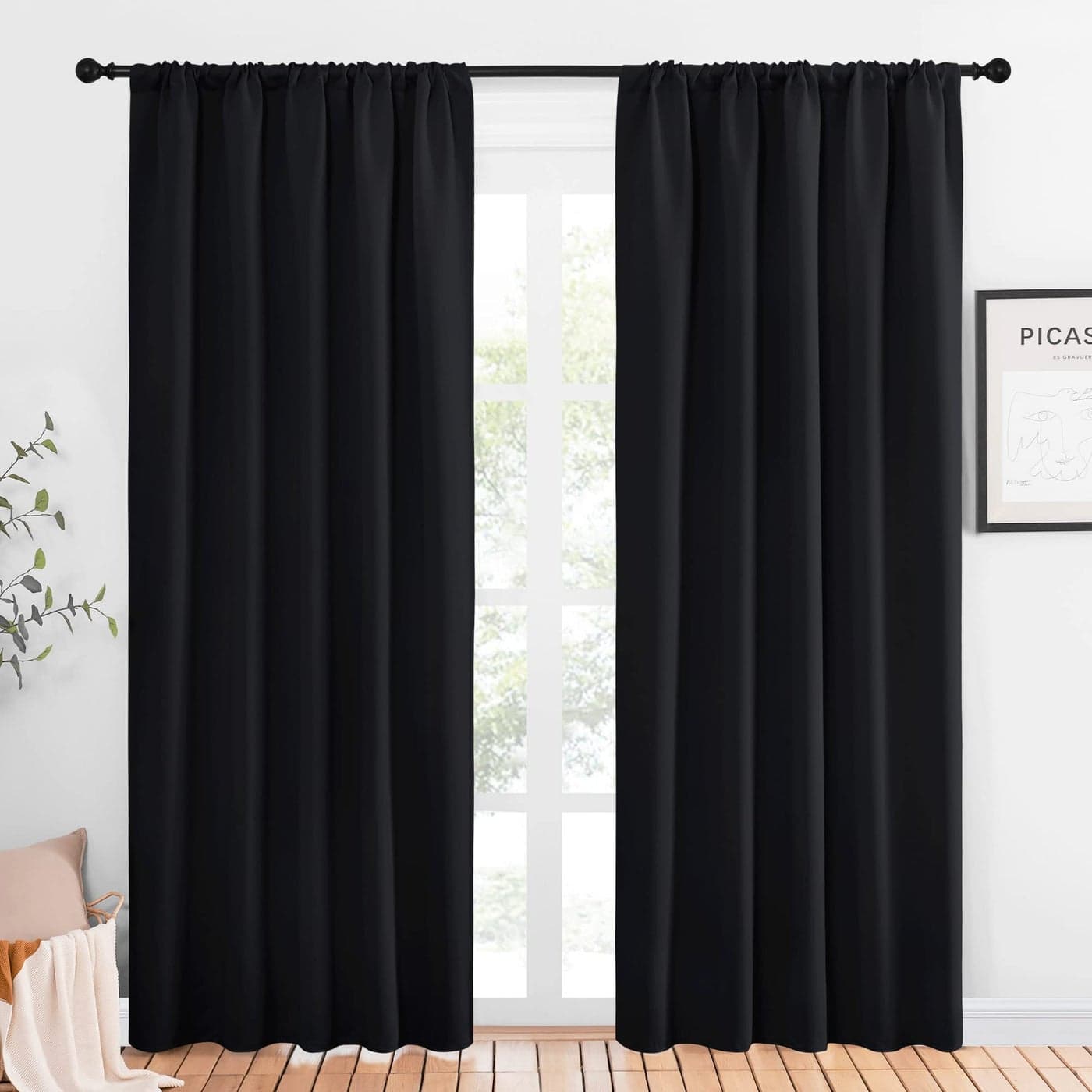 NICETOWN Halloween Black Out Window Curtains Solid Home Decor Thermal Insulated Blackout Drapes for Bedroom Privacy Assured Patio Window Treatment 2 Panels 52 inches Wide by 84 inches Long