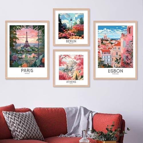 kotart Premium Digital Paintings with Frame for Home Decoration - Iconic Cities Painting for Living Room Bedroom Office Room Decor - Painting for Wall Decoration Set of 4 (Art 4, small (10x13 or 10x10 inch))